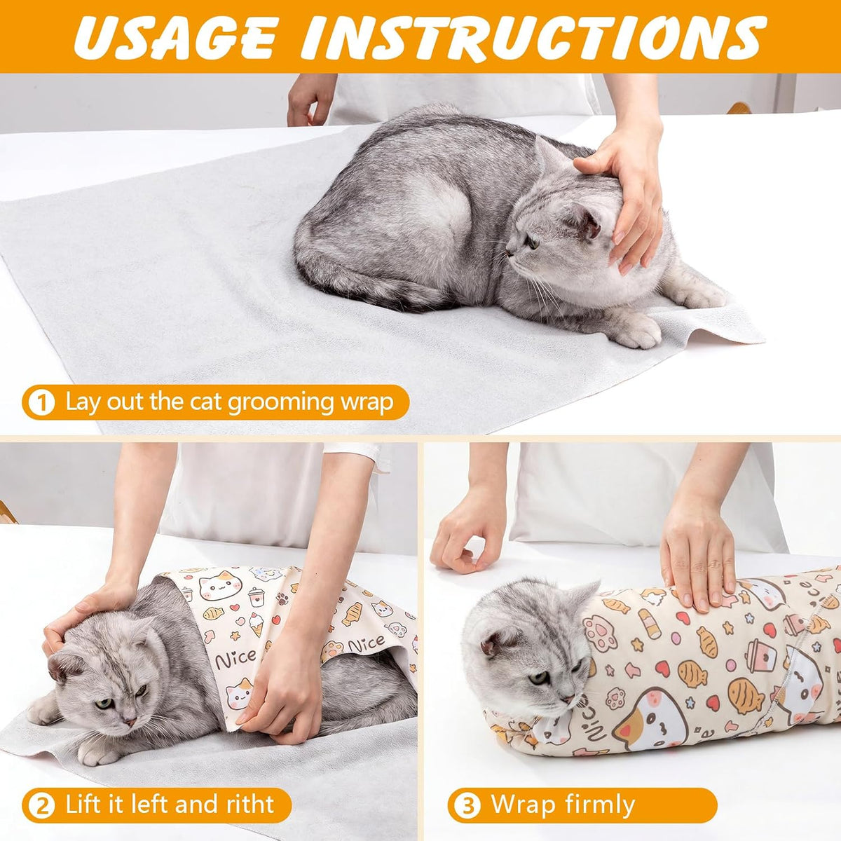 27.6 in Self-Adhesive Cat Grooming Wrap for Nail Clipping – Essentials for Cats - Orange / 35.5 inch - image 4