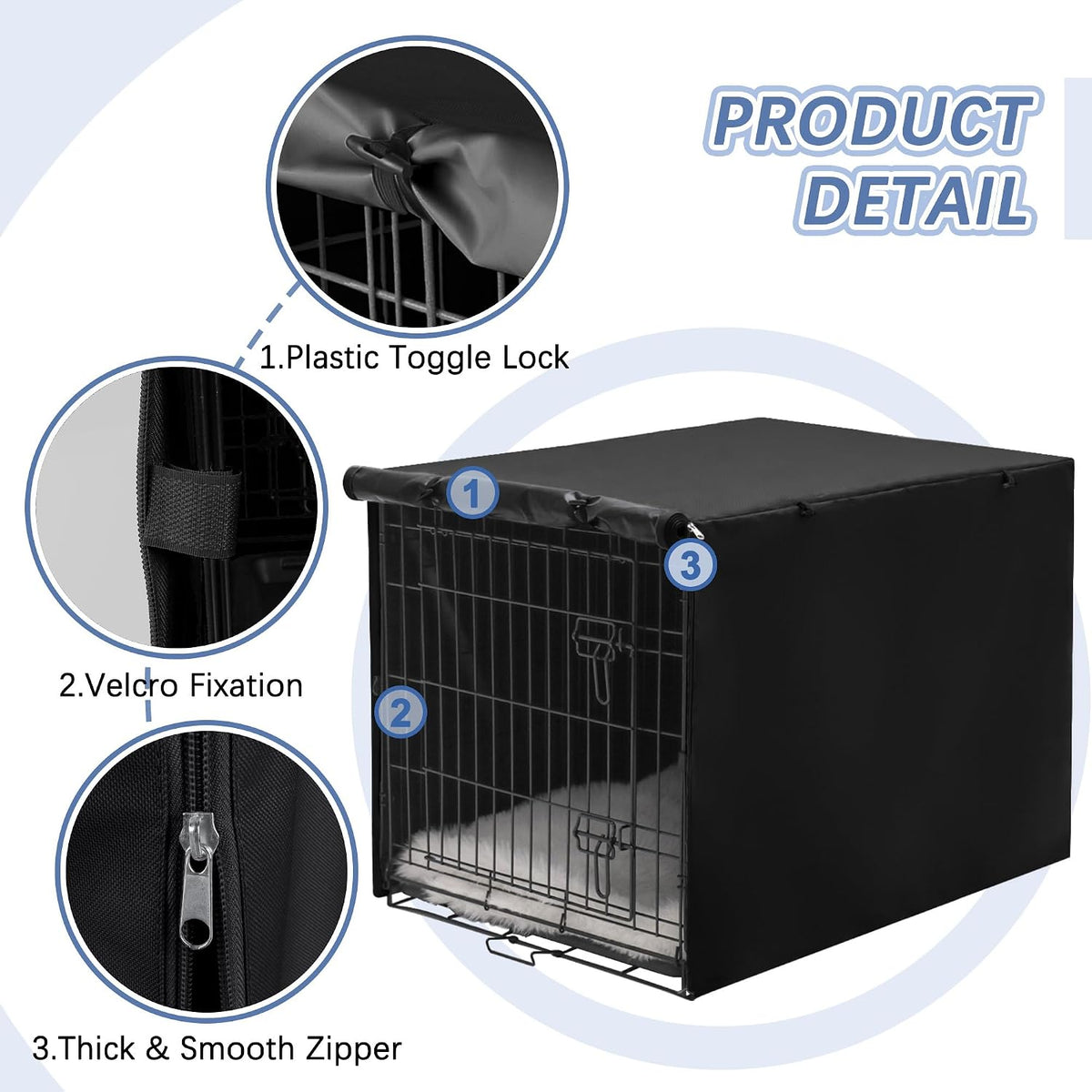 Akinerri Dog Crate Cover, Double Door Waterproof Kennel Cover - 24.0"L x 18.0"W x 19.3"H / Black - image 2