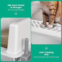 Tripamin XXL Stainless Steel Litter Box with High Sides 28"x20.5"x14" Extra Large Metal Litter Box for Big Cats&Multiple cat, Jumbo Top Entry Litter Pan with lid (White, XXX-Large)