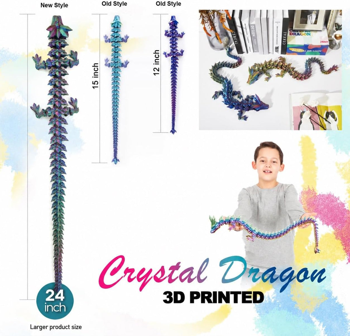 24" Large 3D Printed Dragon - Blue Purple Green / 24 inch - image 3