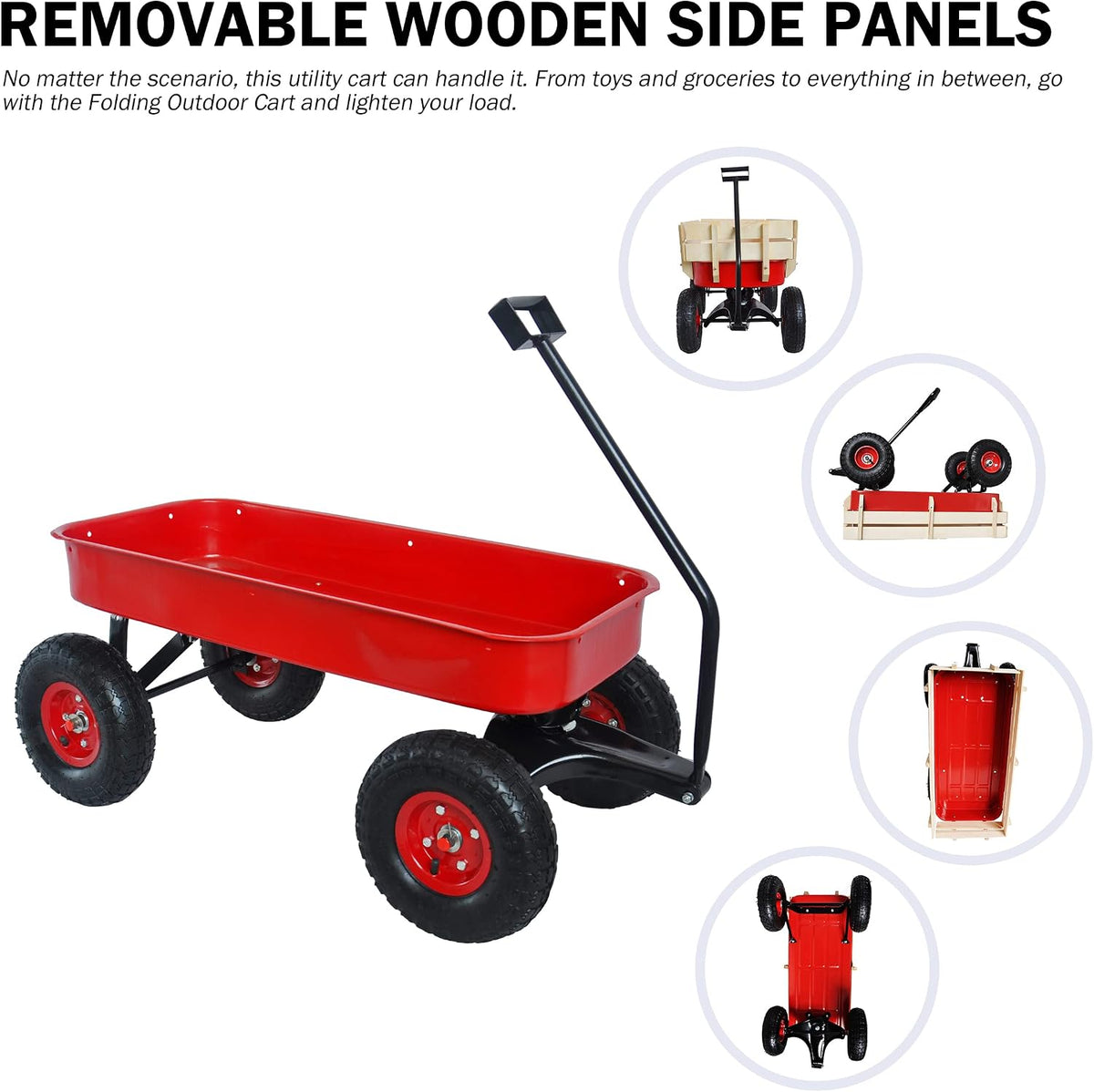 Sanch Ancha red steel and wood utility wagon with 10 inch air tires - view 8