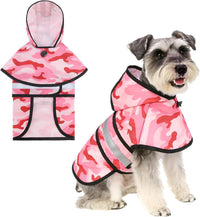 Dog Raincoat Hooded Slicker Poncho with Leash Hole - M:15-20lbs / Pink Camo