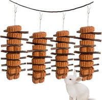 Bunny Carrot Cake Chew Toys,Rabbit Teeth Grinding Hanging Chinchillas Molar Toy Improve Dental Health Natural Apple Sticks for Guinea Pigs Rats Hamsters Gerbils(4 Packs)