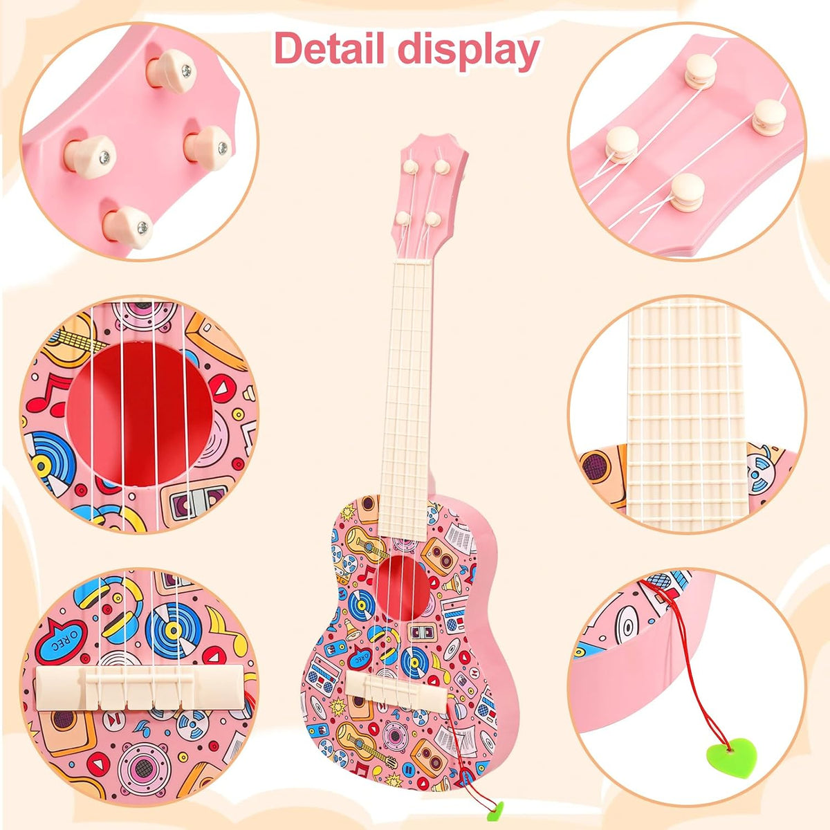 LeeQee 21in Ukulele Guitar for Kids - Pink - image 4