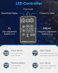 Pawfly 3400 GPH Wave Maker for Aquarium, DC 24V 20W Aquarium Powerhead with LED Controller, Quiet Submersible Wavemaker, Water Circulation Pump for 50-450 Gallon Freshwater Saltwater Tank