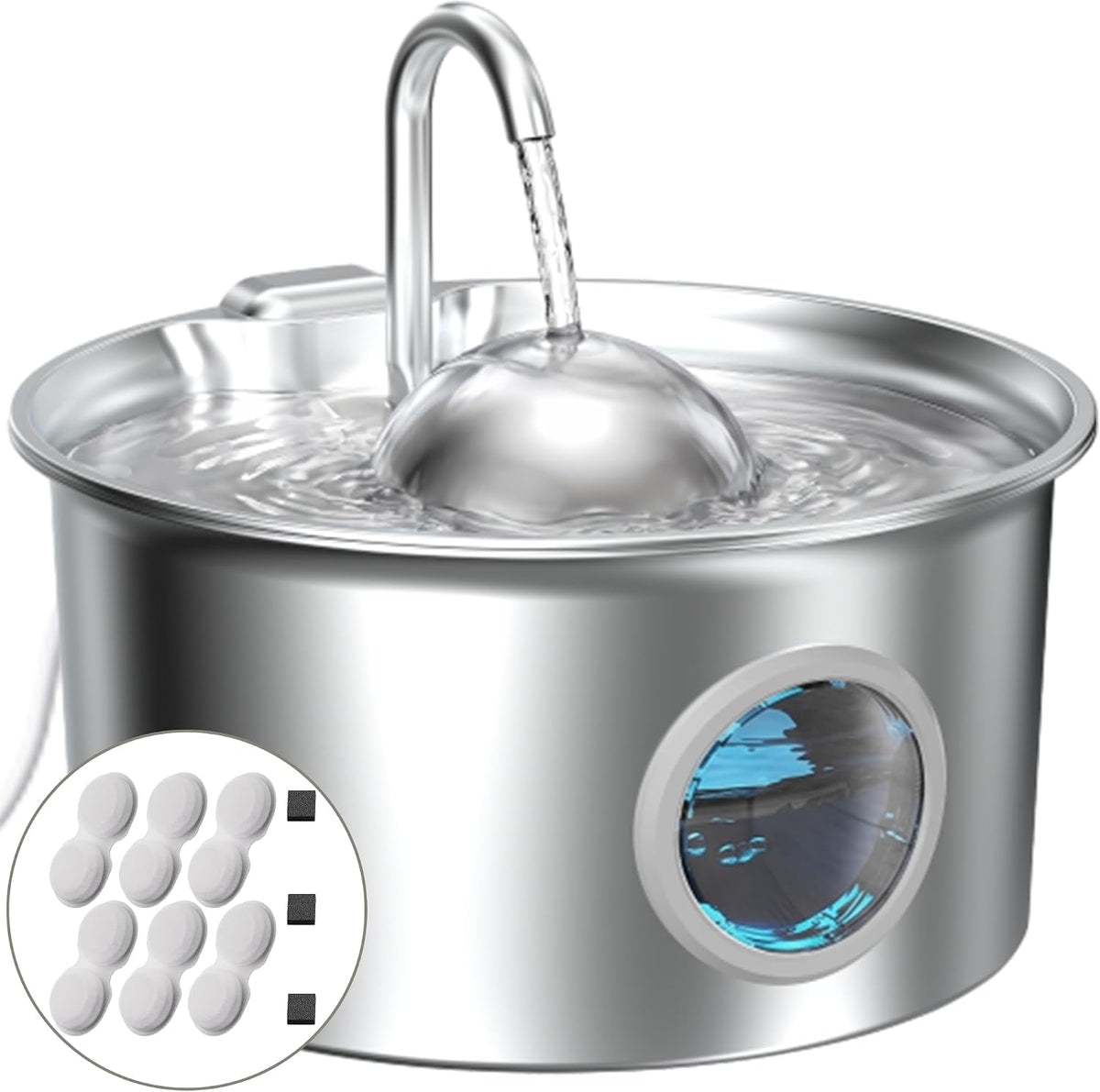 Cat Water Fountain Stainless Steel: Pet Water Fountains for Cats - Cat Fountain+6 Filters +3 Sponges