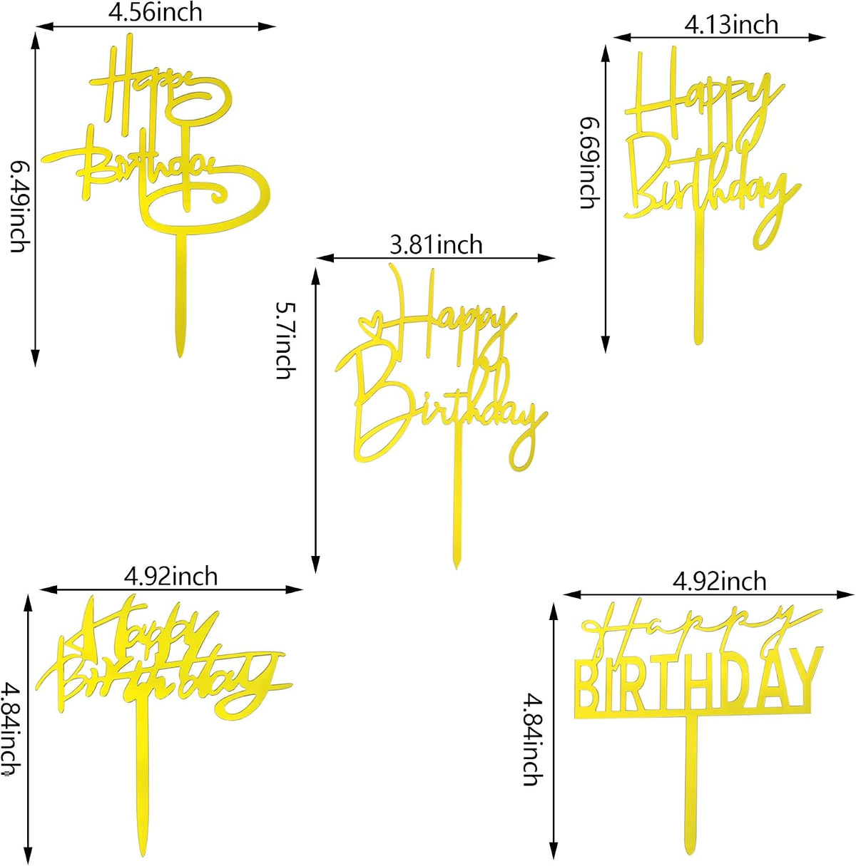 10 PCS Black Happy Birthday Cake Topper Acrylic Cupcake Topper - Gold - image 2