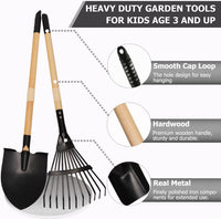 7PCS Kids Gardening Tools, Long Shovel, Rake for Leaves, Spade - Black - image 2