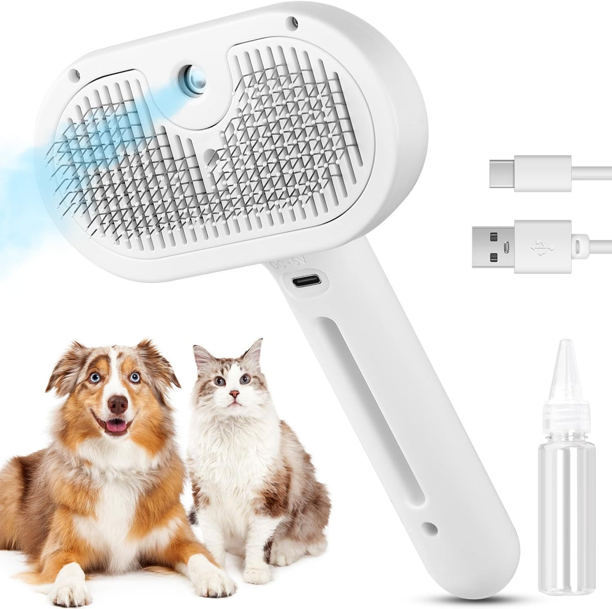 3-in-1 Self Cleaning Cat Brush for Indoor Cats & Dogs Shedding - White