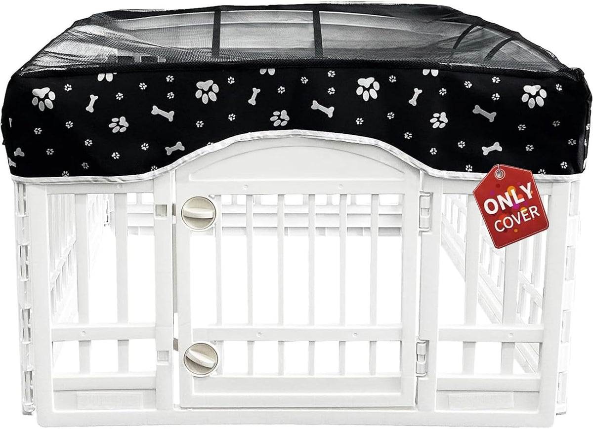 PJYuCien Playpen Top Cover for 36'' Width 4 Panel Pen, Black Paw – Essentials for Dogs - Fits Plastic 4 Panels Playpen / Cover, 36"Width, Black Paw ( Adhesive Tape Connections )