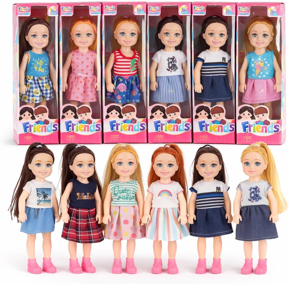 Liberty Imports 12 pack mini doll party favors, poseable toddler dolls with outfits in boxes