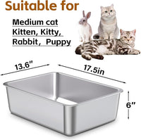 Stainless Steel Litter Box 2 Pack,Metal Litter Box for Cat Easy to Clean,Medium Cat LitterBox for Cats/Kitty/Rabbit,Metal Cat Toilet for Kitten,Non Stick, No Smell,17.7" L x 13.8" W x 6" H