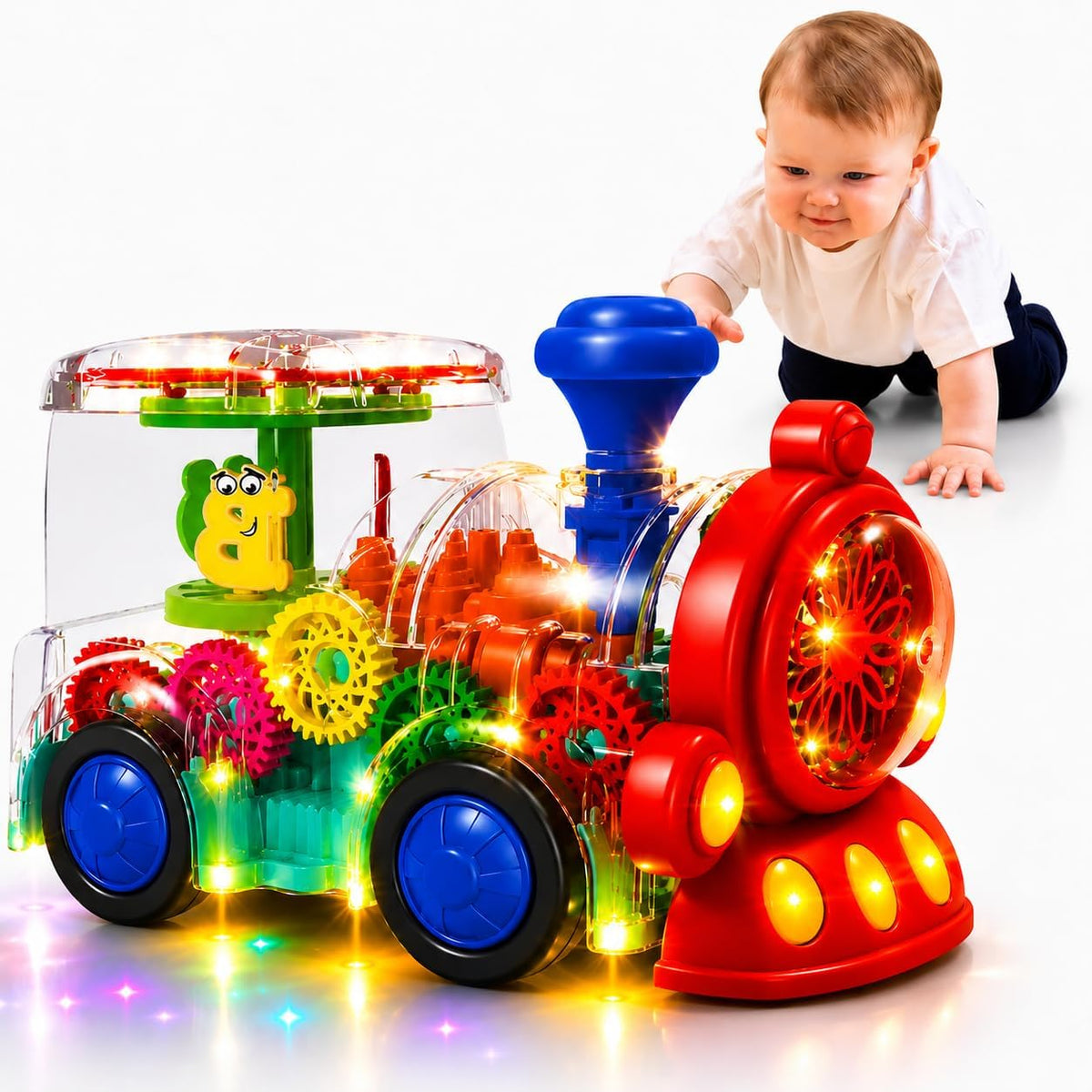 Transparent Sensory Train Toy -Interactive Light up Toys for Kids