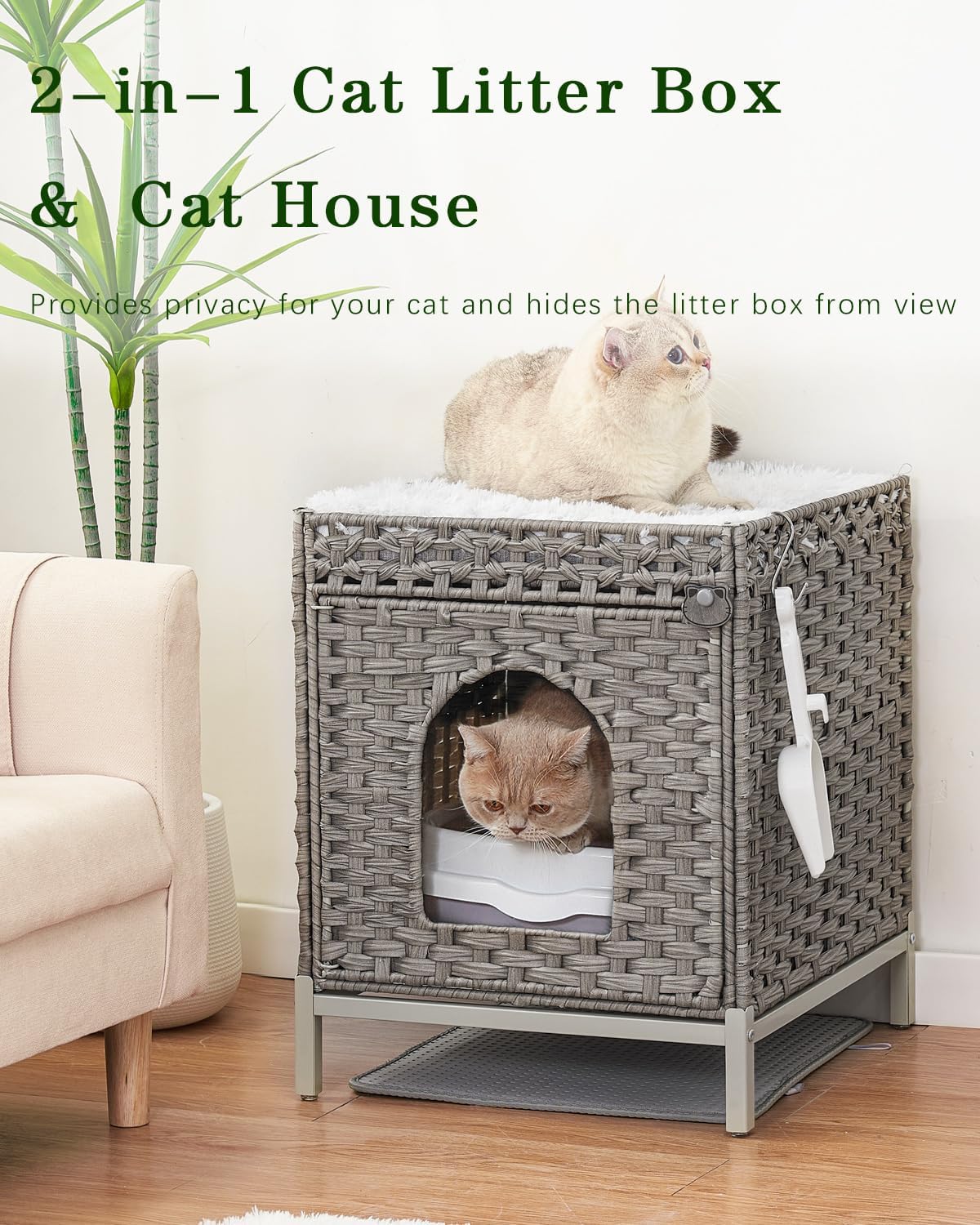 Cat Litter Box Enclosure Hidden Litter Box Furniture - Medium / Grey - image 2