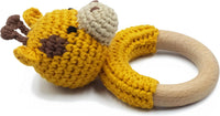 Joliecraft beige crochet bear rattle with natural wood teething ring - view 9