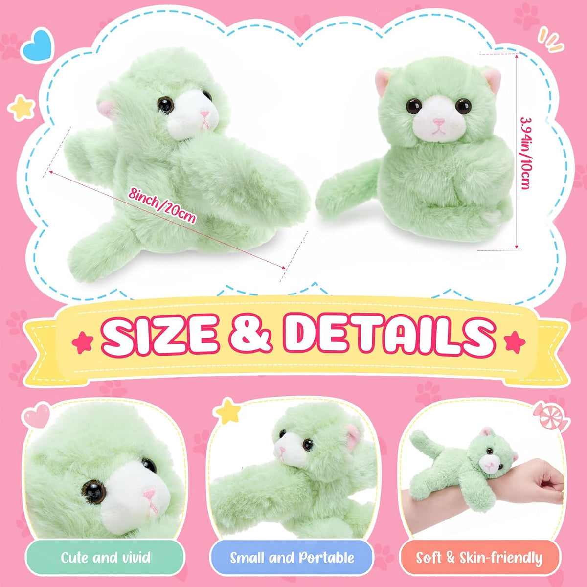 Liliful 8 Pack Kids Plush Gifts Stuffed Animal Slap Bracelets - Cat - image 2