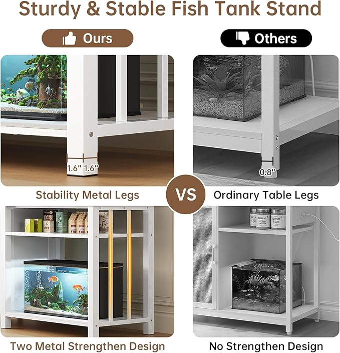 55-75 Gallon Fish Tank Stand with Power Outlet & Adjustable Shelf, Heavy Duty Aquarium Stand with Cabinet Storage for Fish Tank, Turtle Tank, Reptile Terrarium, 1000LBS Capacity, White