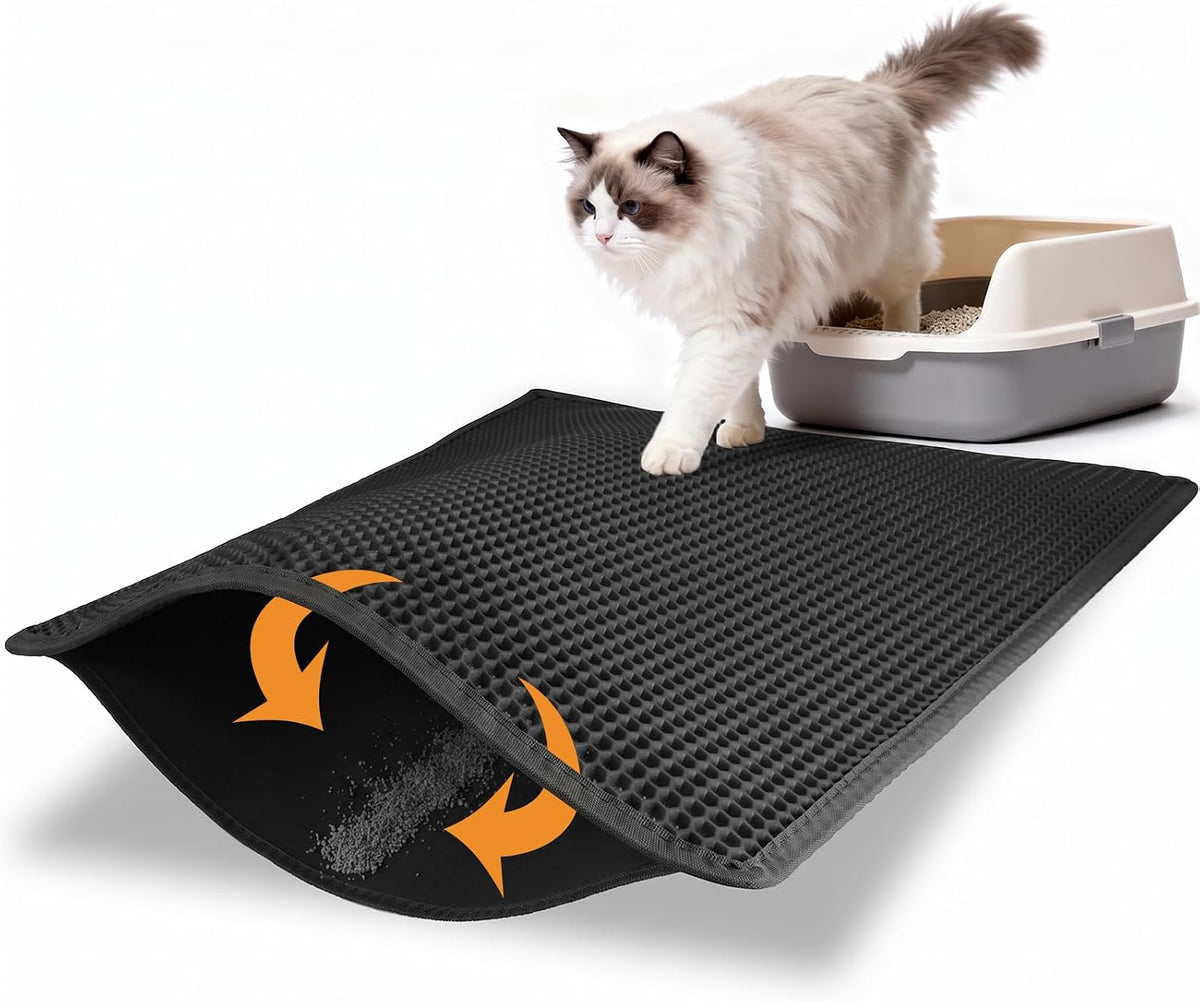 Pieviev Cat Litter Mat, Double-Layer Waterproof Litter Trap - Black / 30x24 Inch