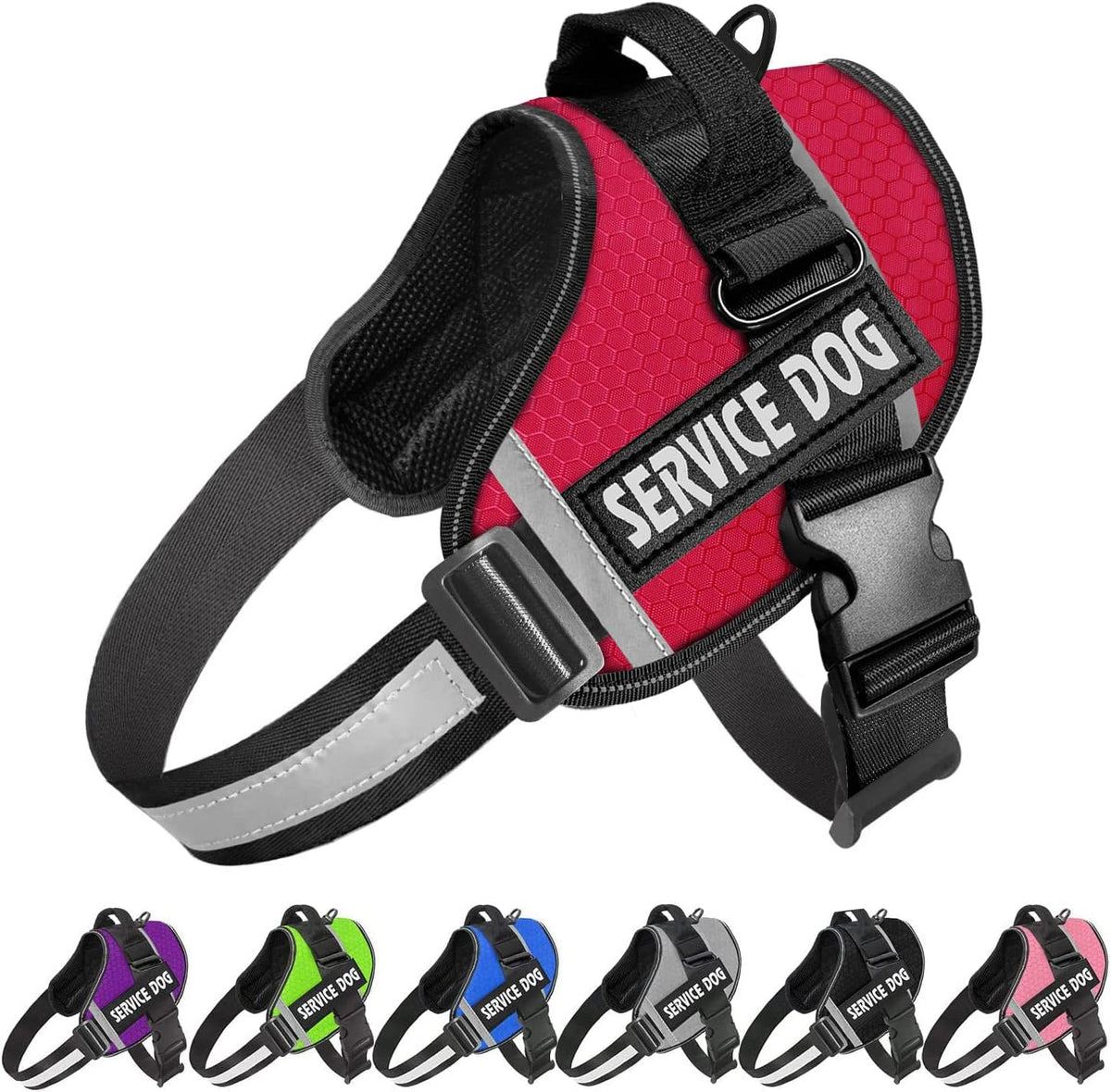 JSXD Dog Harness,No-Pull Service Dog Harness with Handle Adjustable Outdoor Pet Dog Vest 3M - XL / Red