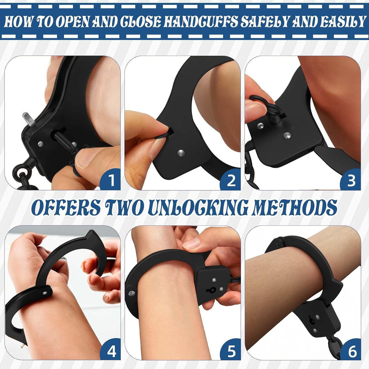 AUYYOSK silver metal toy handcuffs for kids with two keys - view 5