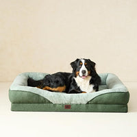 EHEYCIGA Memory Foam Dog Bed for Large Sized, Orthopedic Dog Sofa with Sides and Waterproof Liner, Washable Bolster Pet Couch with Removable Cover, 36x27x7 Inch, Green