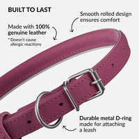 Soft Leather Cat Collar with Safety Elastic Strap - Neck Fit 7"-9" / Pink - image 3