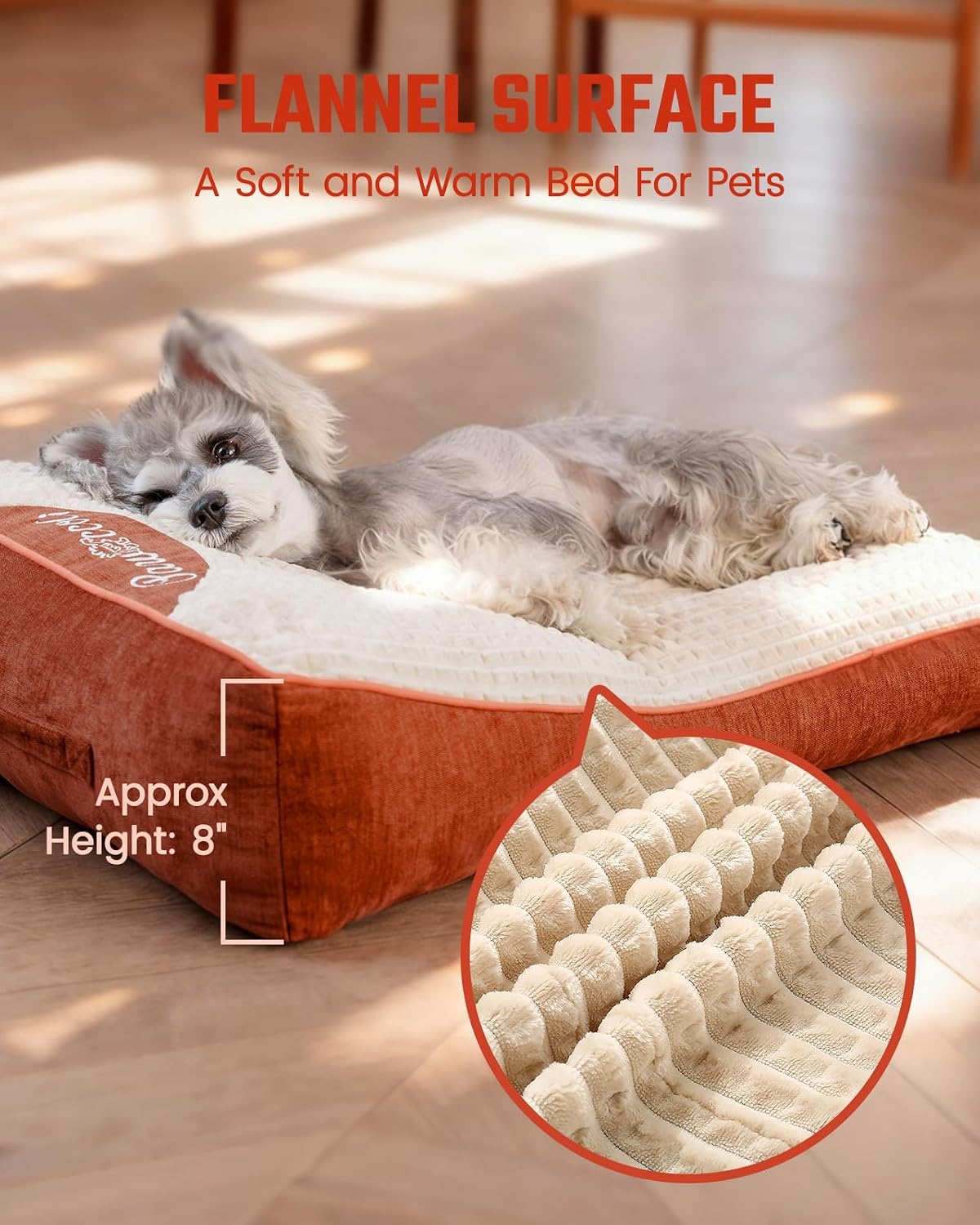 Pawccoli orthopedic dog bed for small dogs, 30 inch bolster couch with plush flannel - view 2