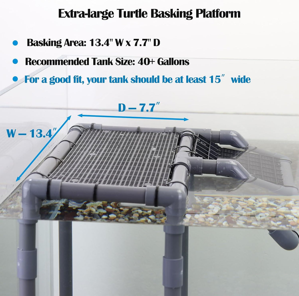 Large Turtle Basking Platform for Aquatic Turtles – Essentials for Fish - Basking Platform 13.4" W × 7.7" D - image 4
