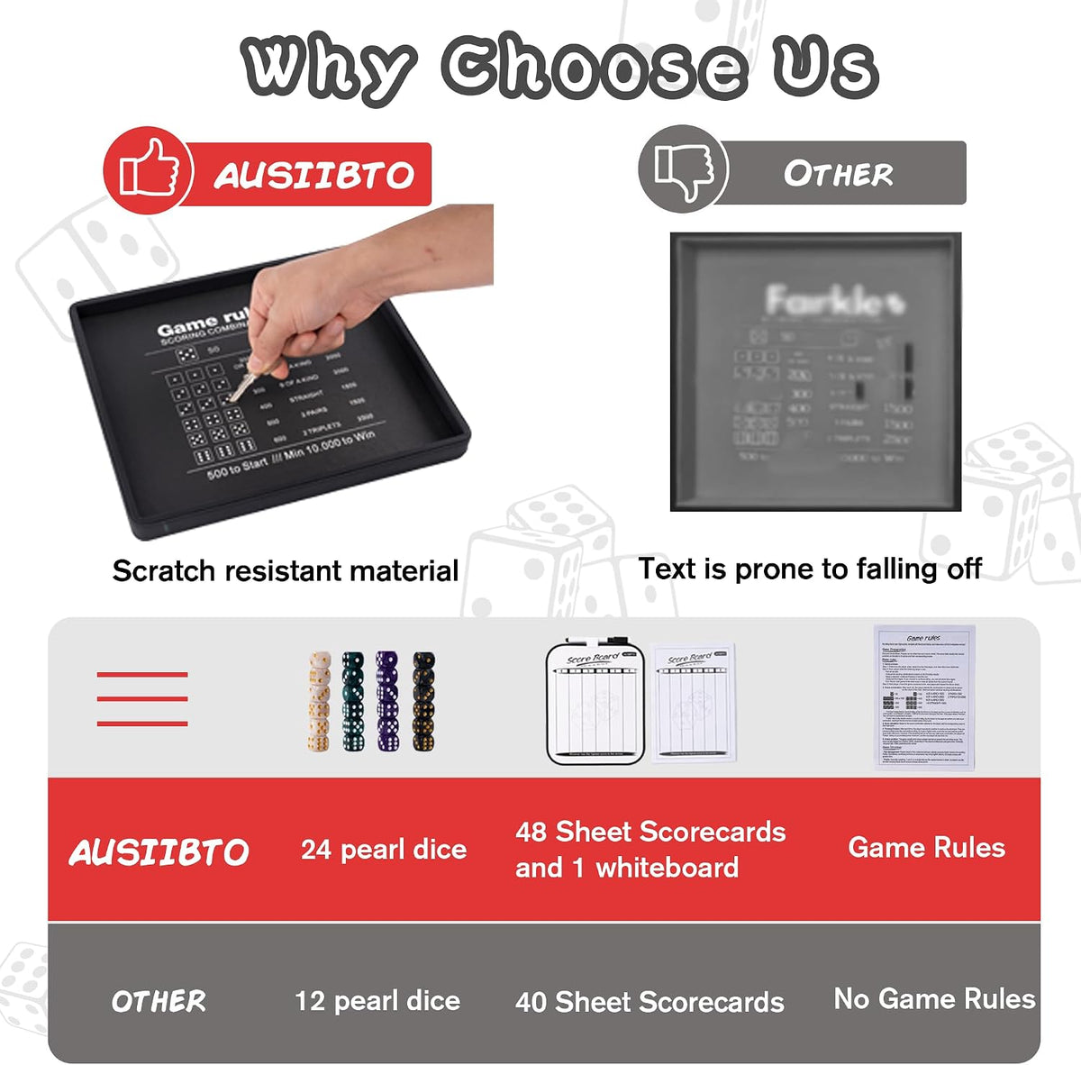 AUSIIBTO red and black Farkle dice tray and storage case with pearl dice - view 8