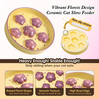 Ceramic Slow Feeder Cat Bowl, 6.3" Whisker Friendly Anti-Vomit - Purple - image 4