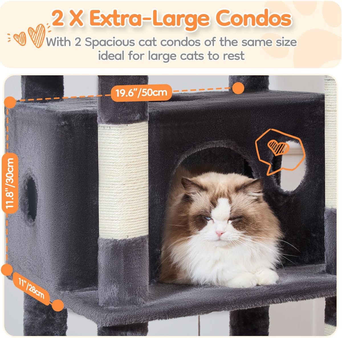 Taoqimiao Cat Tree, 67 in Tall Cat Tower with 2 Plush Cat Condos – Essentials for Cats - Sturdy-73IN / Smoky Gray - image 4