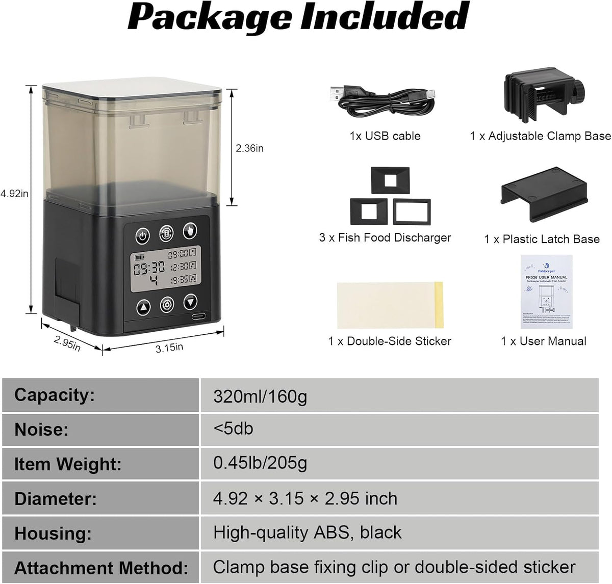 fishkeeper USB Automatic Fish Feeder for Aquarium - 320ML - image 4