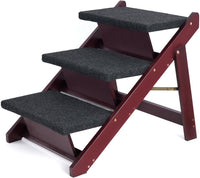 BRIKY Wooden Dog Stairs/Steps, Foldable 4 Steps – Essentials for Dogs - 27.6" L x 18.5" W x 19.5" H - 3 steps