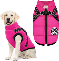 Winter Dog Coat with Harness Built in Waterproof Dog Jackets Warm Pet - Pink / 5XL(Suggest 45-70 lbs)
