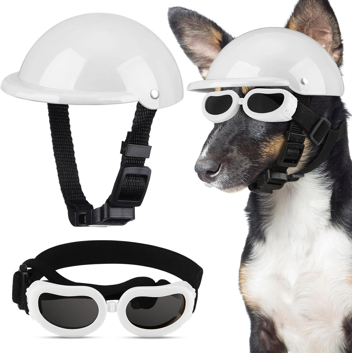 Frienda Dog Helmet and Goggles - L / White
