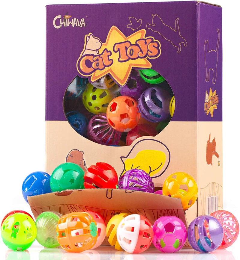 CHIWAVA 48PCS Plastic Noisy Cat Toy Ball with Bell Kitten Chase Toys