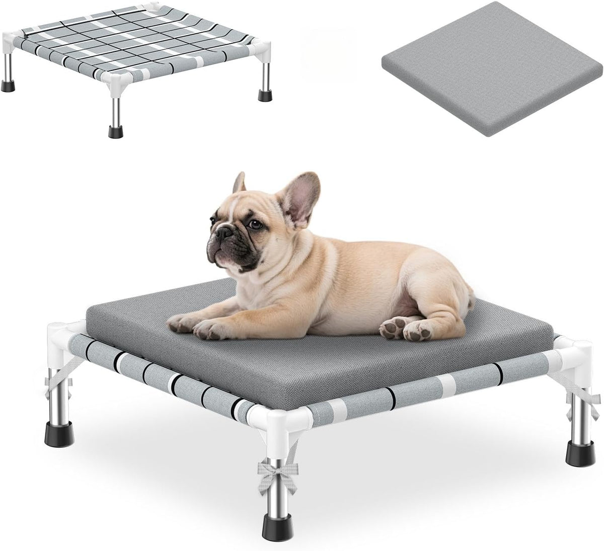 Elevated Dog Bed, Raised Cooling Lifted Dog Cot for Indoor & Outdoor – Essentials for Dogs - Cushion / S:20'' x 20'' x 8''