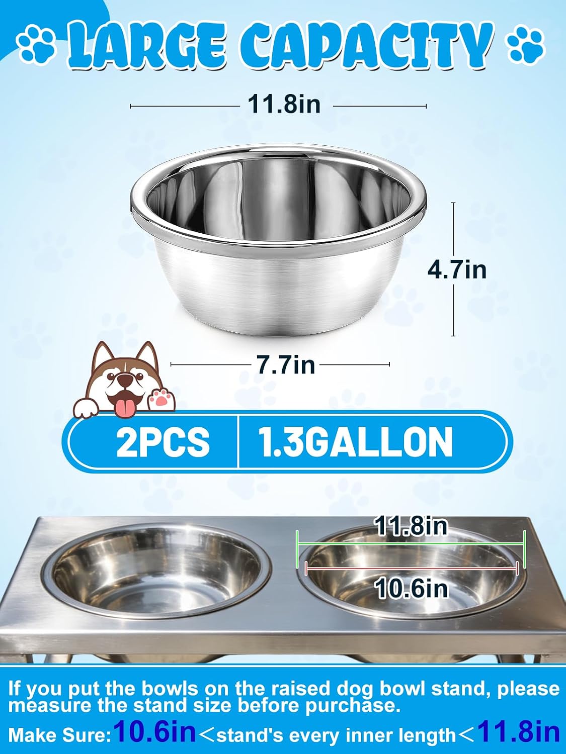 2Pcs 1.3 Gallons Food Grade Stainless Steel Large Dog Bowls – Essentials for Dogs - 1.3 Gallons - image 4
