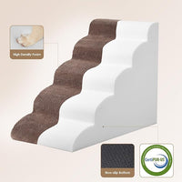 EHEYCIGA Curved Dog Stairs Ramp for High Beds 22.6" H, 5-Step Dog Steps for Small Dogs and Cats, Pet Stairs for High Bed Climbing, Non-Slip Balanced Pet Step Indoor, Brown
