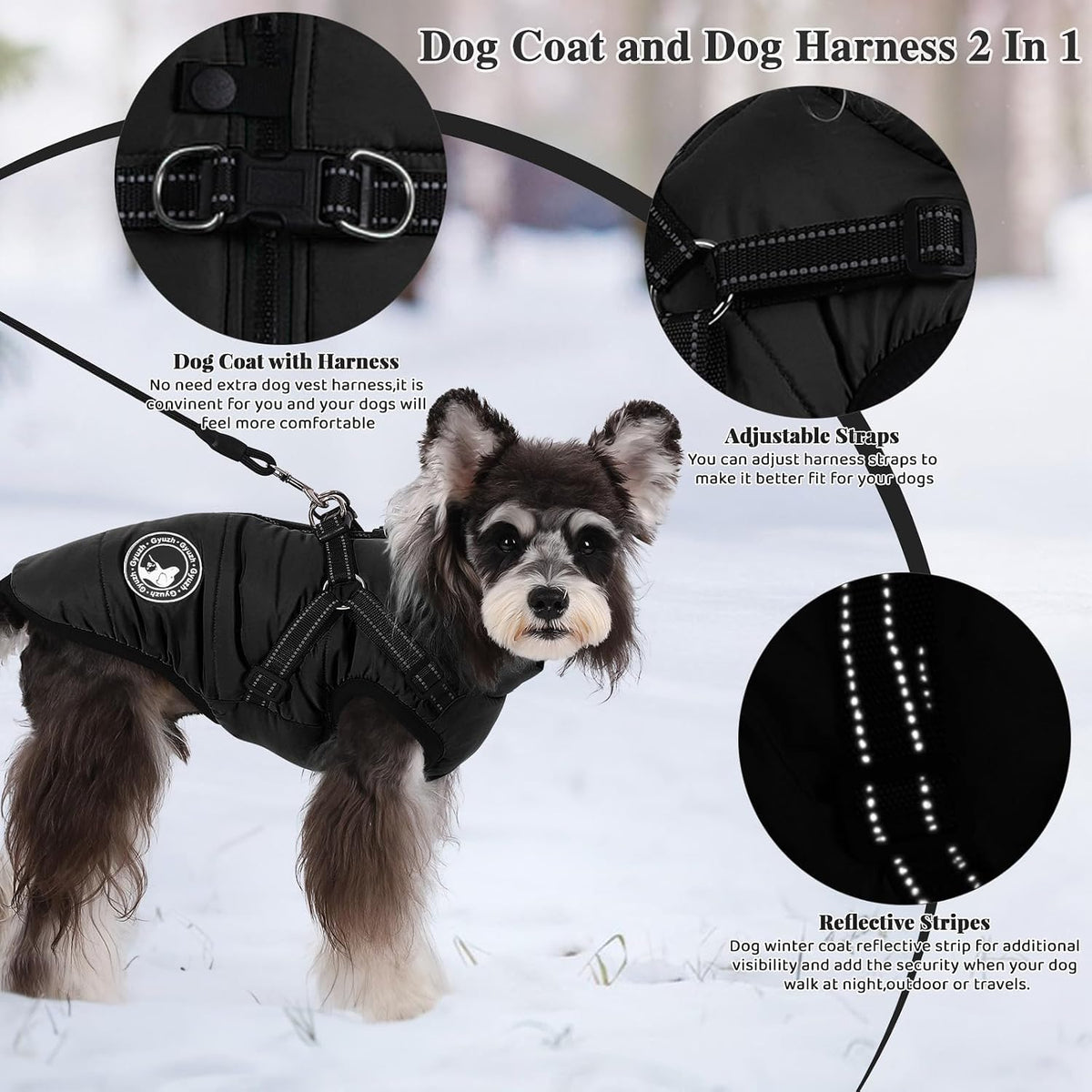 Gyuzh Dog Coat with Harness Puppy Coats Small Dog Harness Jacket - XXX-Large / black - image 3