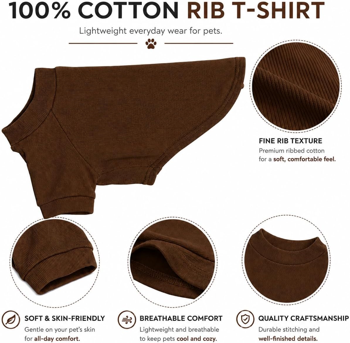 Lovelonglong ribbed knit cotton dog t-shirt in coffee - view 2