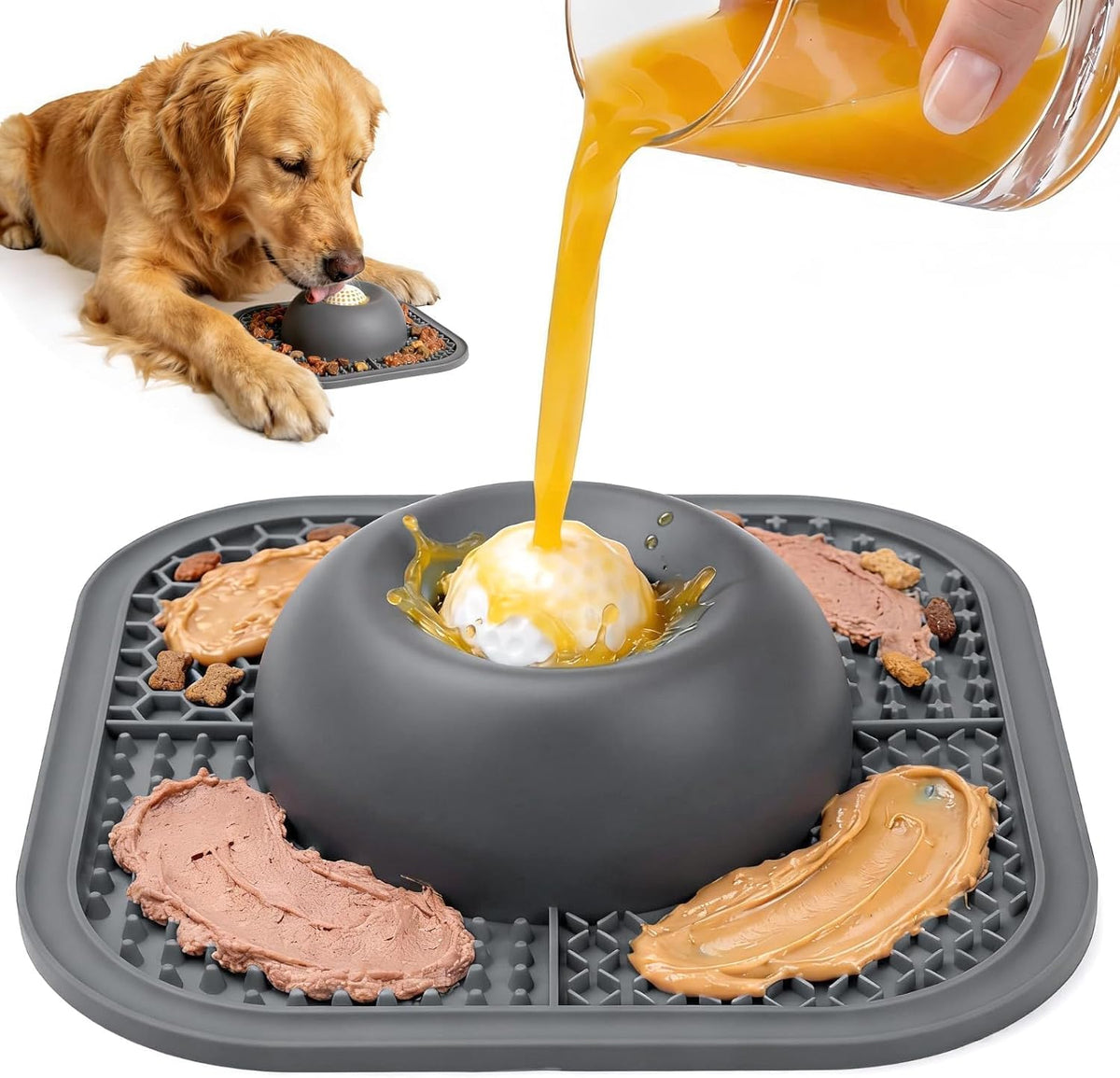 Slow Feeder Dog Bowls & Lick Mat for Liquid and Thick Treat - Medium / Gray