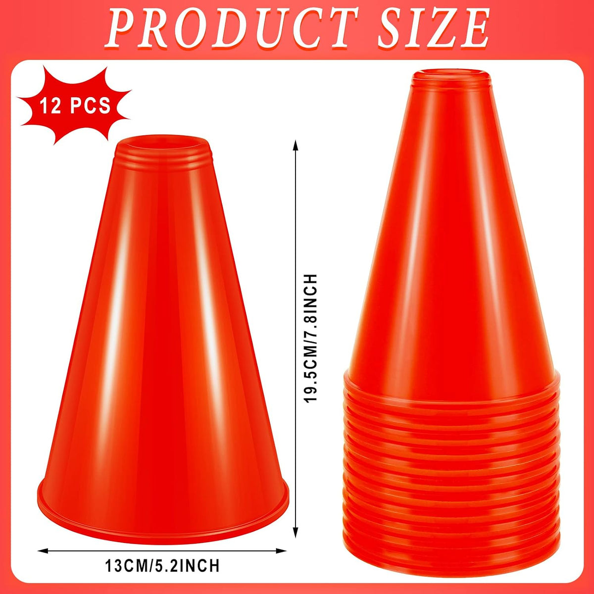 Woanger white plastic cheer megaphones, 12 pack - view 12