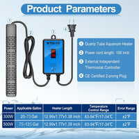 HiTauing Aquarium Heater, Upgraded 300W/500W Fish Tank Heater with Intelligent Leaving Water - 300W for 40-75 Gallon - image 3