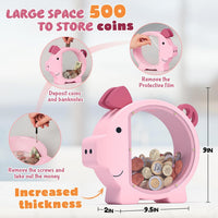 KMC wooden piggy bank for kids with clear acrylic front panel in pink - view 8