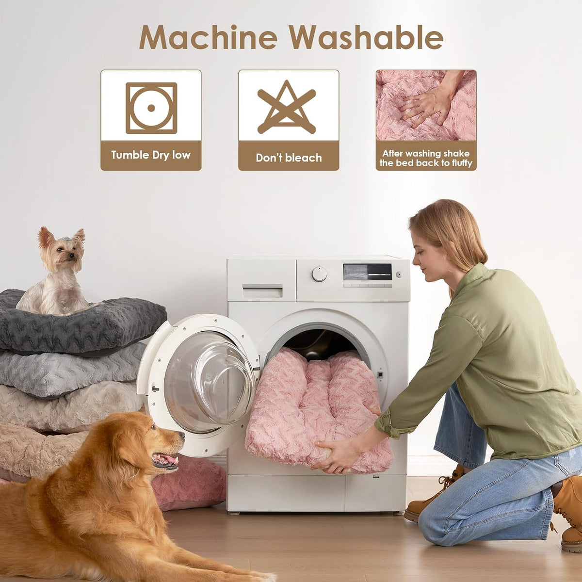 EHEYCIGA Washable XL Dog Beds Large Sized Dog - Pink / 47" x 29"x 4" - image 4