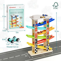 TOP BRIGHT wooden toddler car ramp race track with rooftop parking lot and 4 colorful cars - view 19