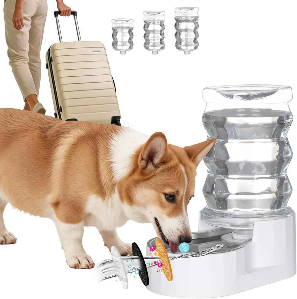 RIZZARI 8L Elevated Dog Water Dispenser: Gravity Waterer for Large - White / 6.5L