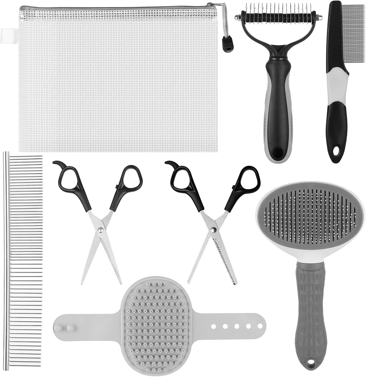 Dog Grooming Kit for Shedding, Bath Gloves - 8 PCS / Gray