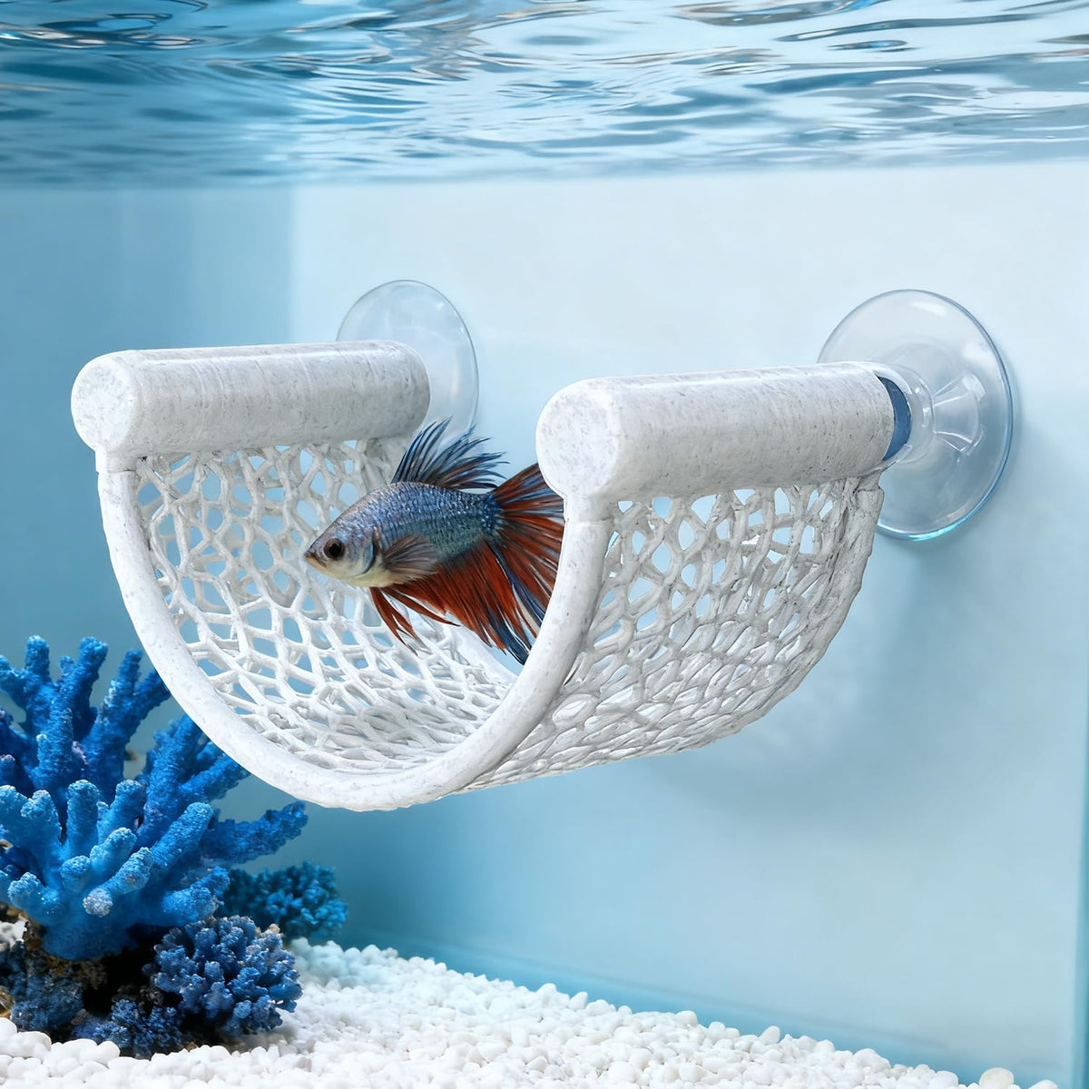 Betta Fish Hammock, White Floating Resting Leaf with Suction Cup - White